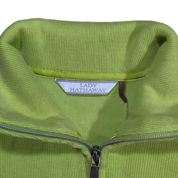 Y2K Lime Green Zip Up Cardigan Sweater Lady Hathaway Size Small - Picture 4 of 6